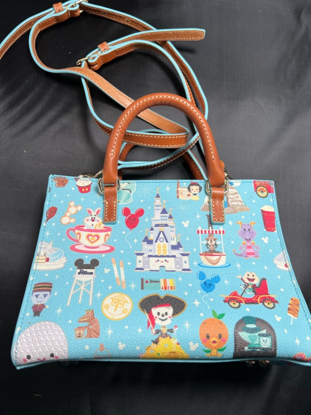Disney Parks Dooney & Bourke Crossbody Bag Blue park icons Print - Picture 3 of 9